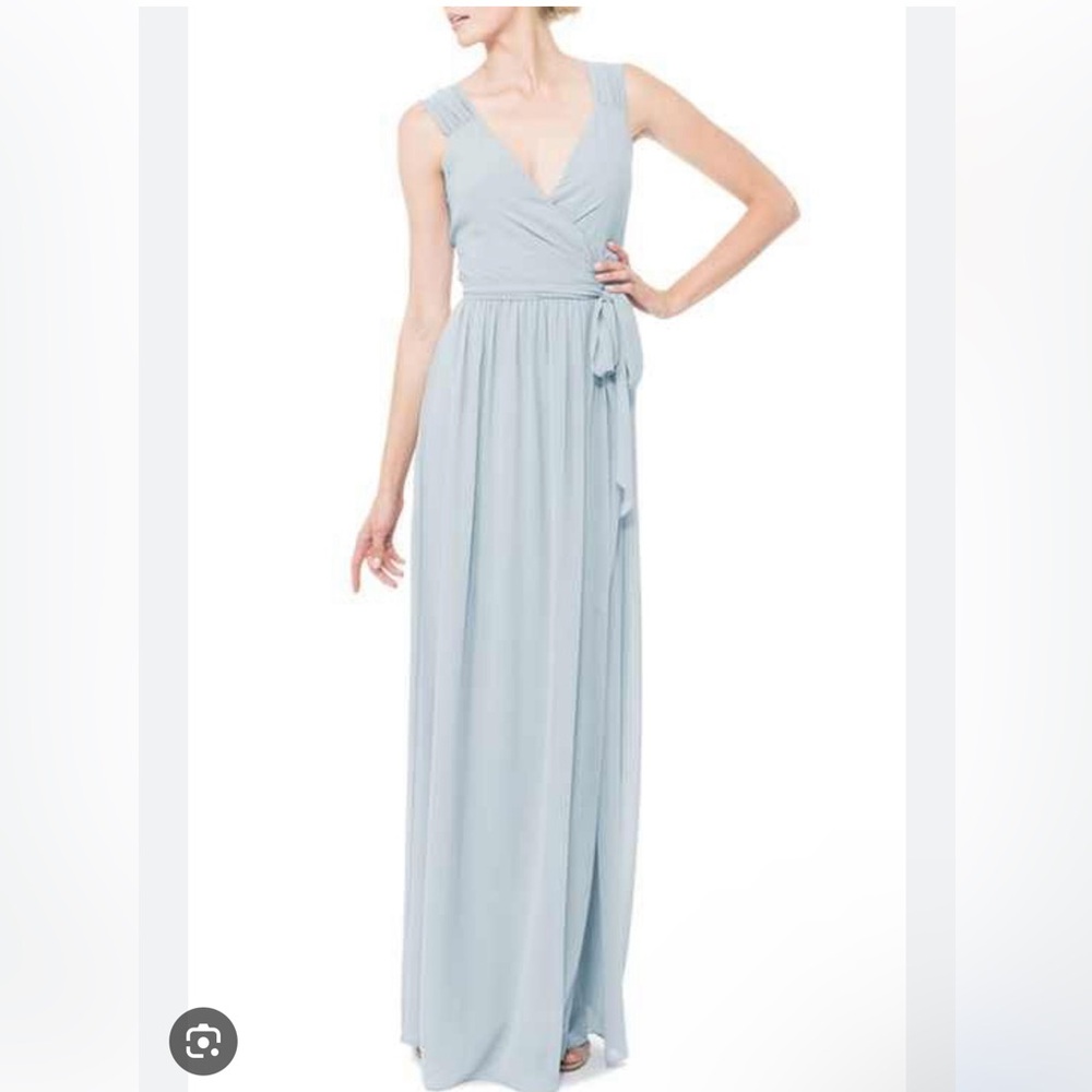 Ceremony by Joanna August Newbury chiffon Wrap Dress Light Blue Small